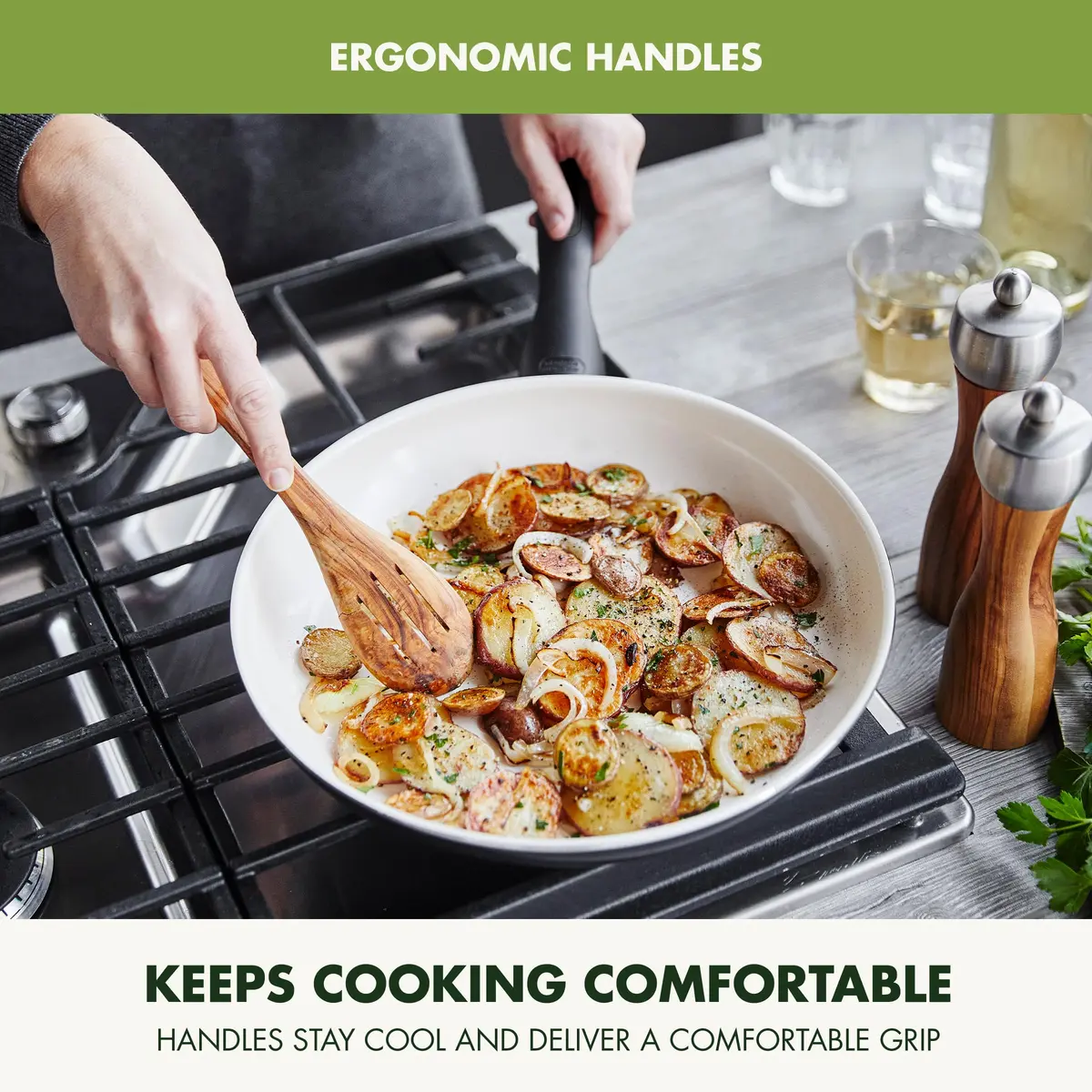 GreenPan Rio 7" 9.5" and 11" Frying Pan Skillet Set | PFAS-Free Ceramic Nonstick, Black - view 5