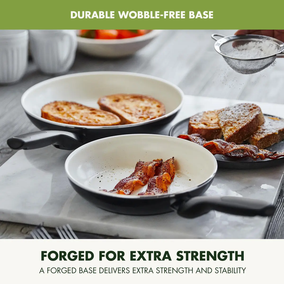 GreenPan Rio 7" 9.5" and 11" Frying Pan Skillet Set | PFAS-Free Ceramic Nonstick, Black - view 4