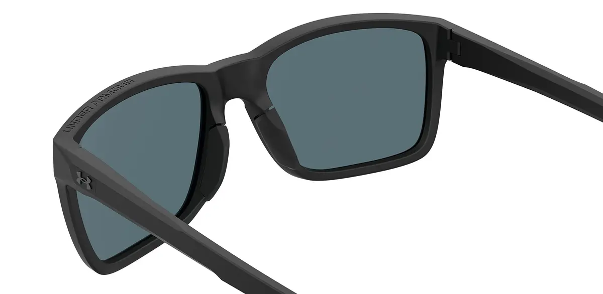 Under Armour UA Hustle Rectangular Sunglasses | Shiny Black Frame, Tuned Blue-Green Lenses, 58mm Lens Width - view 3
