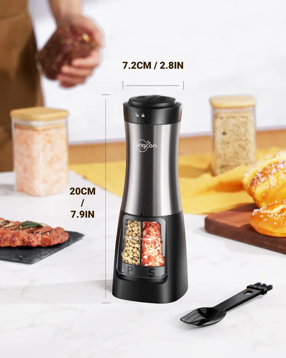Sangcon 2-in-1 Automatic Electric Salt and Pepper Grinder with LED Light, 150ml (5.07 Fl Oz) Dual Chamber | One-Handed Operation for Kitchen & Dining - view 8