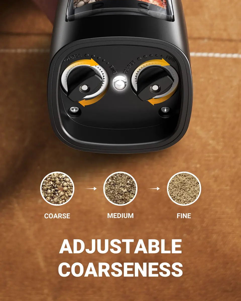 Sangcon 2-in-1 Automatic Electric Salt and Pepper Grinder with LED Light, 150ml (5.07 Fl Oz) Dual Chamber | One-Handed Operation for Kitchen & Dining - view 3