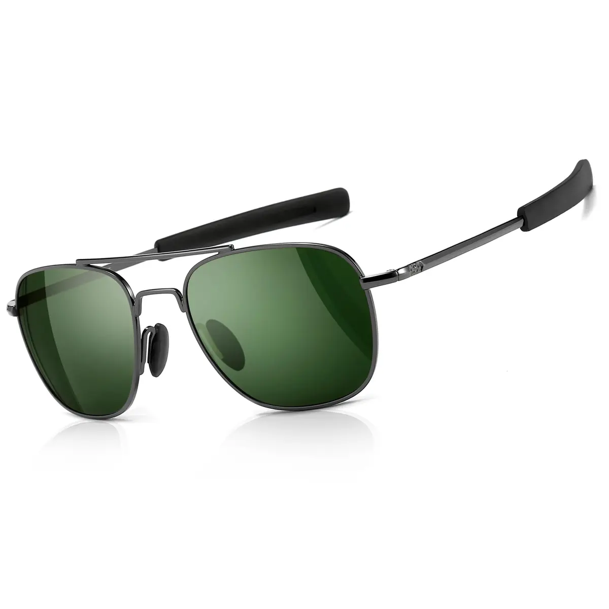 SUNGAIT Men's Military Style Polarized Pilot Aviator Sunglasses with Bayonet Temples, Green Lens - main product image