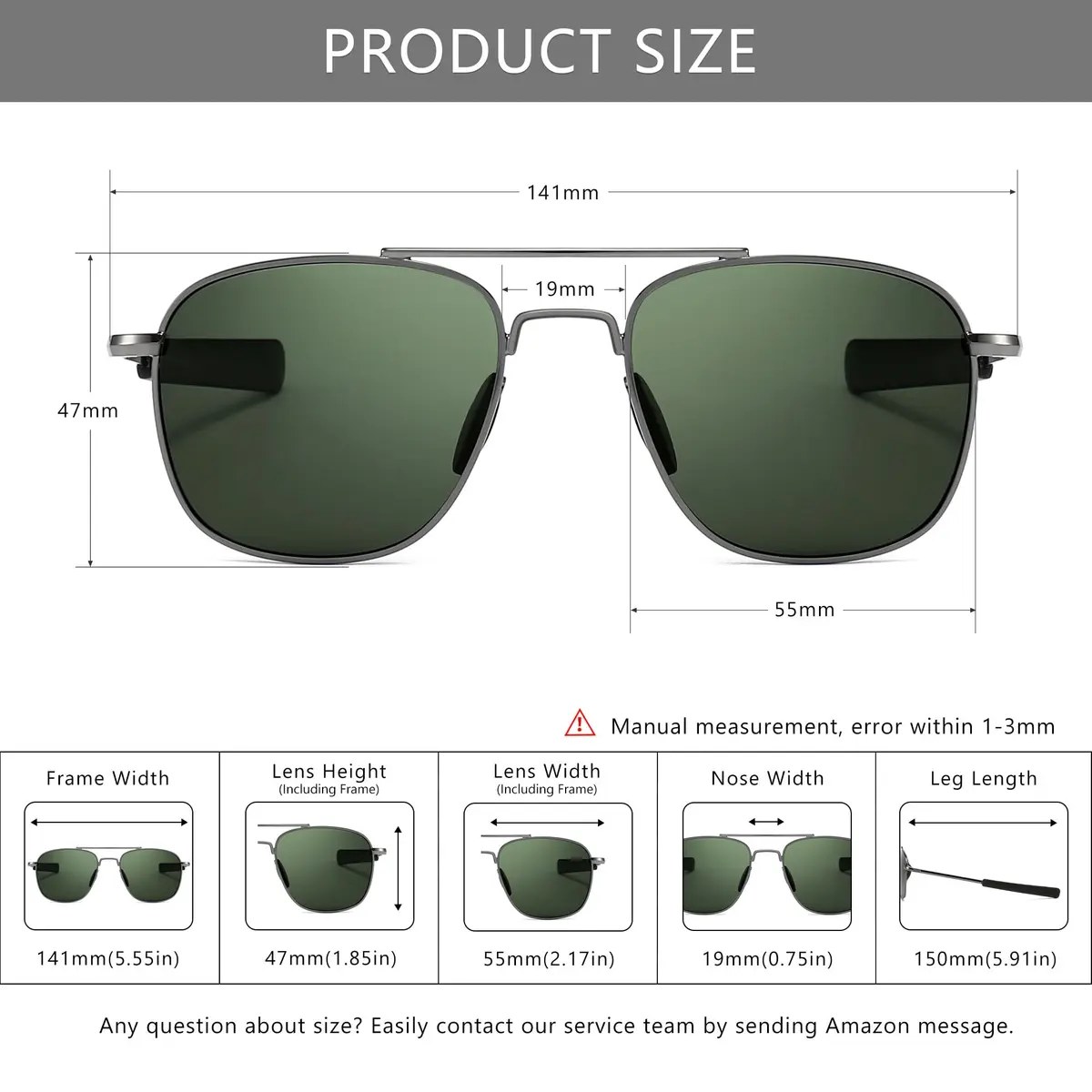 SUNGAIT Men's Military Style Polarized Pilot Aviator Sunglasses with Bayonet Temples, Green Lens - view 5