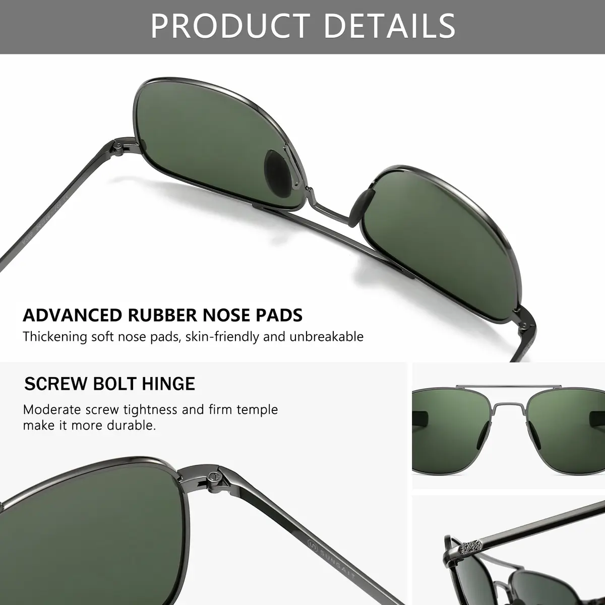 SUNGAIT Men's Military Style Polarized Pilot Aviator Sunglasses with Bayonet Temples, Green Lens - view 3