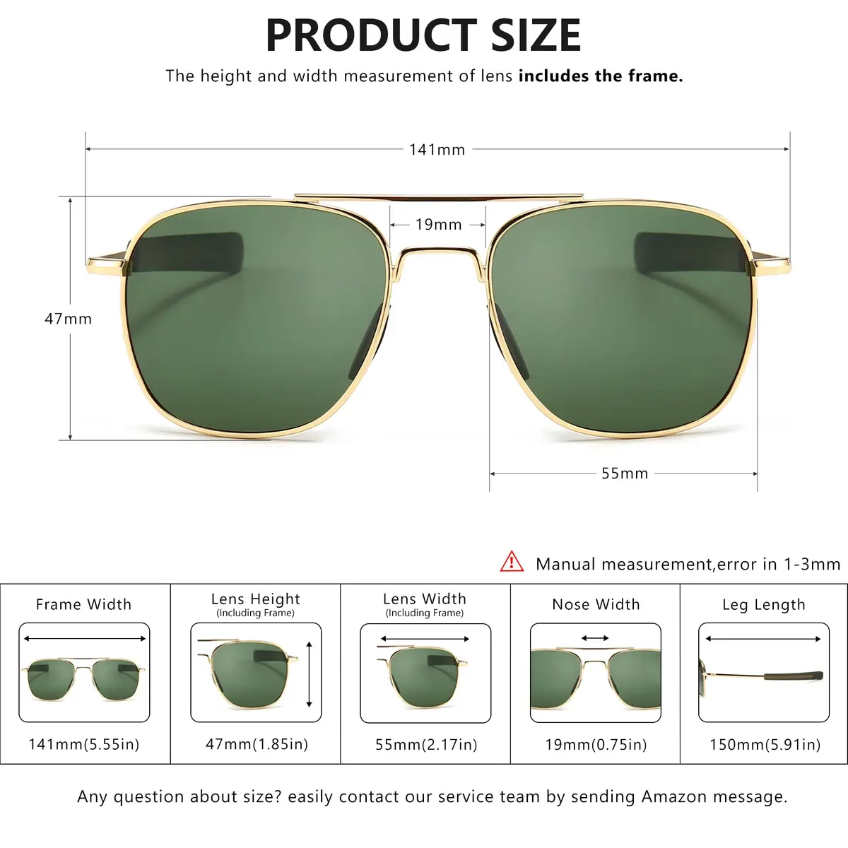 SUNGAIT Men's Military Style Polarized Pilot Aviator Sunglasses Bayonet Temples 55mm | HD Polarized Lens - view 5