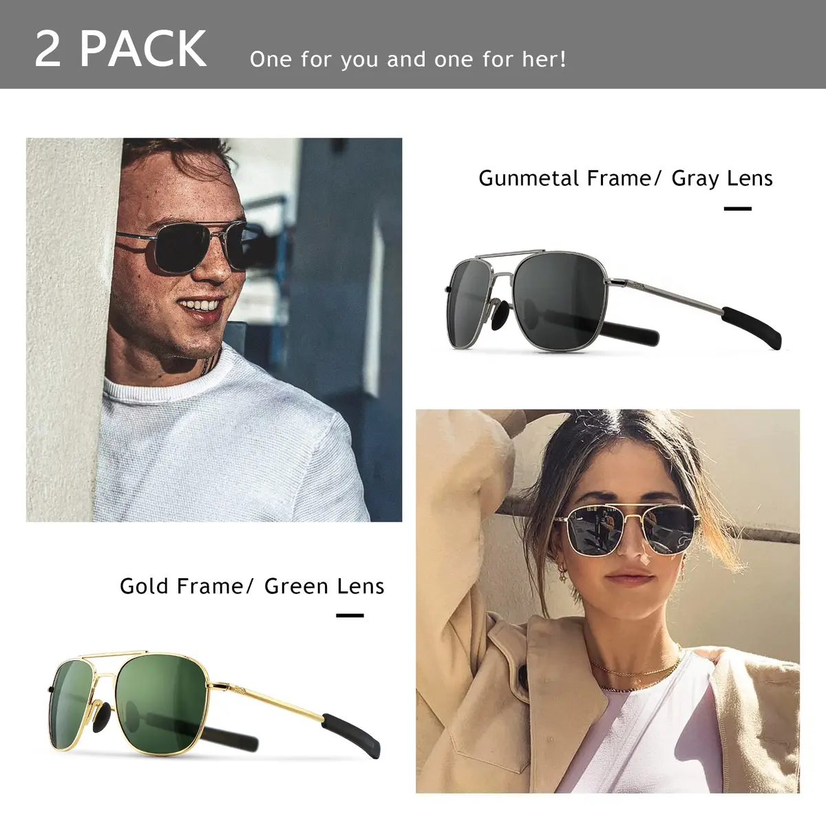 SUNGAIT Men's Military Style Polarized Pilot Aviator Sunglasses Bayonet Temples 55mm | HD Polarized Lens - view 3