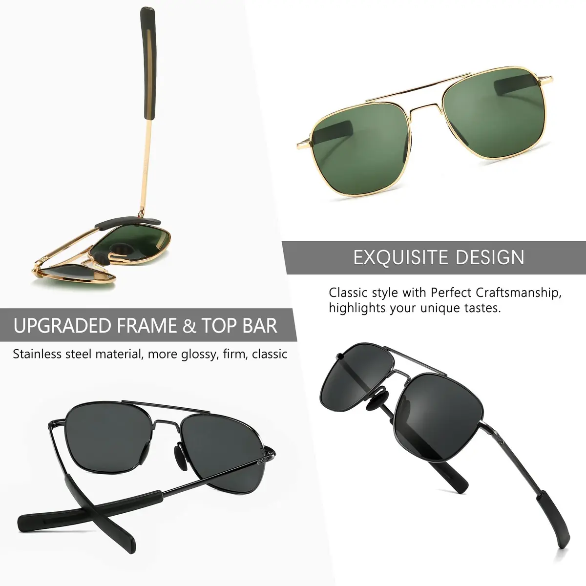 SUNGAIT Men's Military Style Polarized Pilot Aviator Sunglasses Bayonet Temples 55mm | HD Polarized Lens - view 4