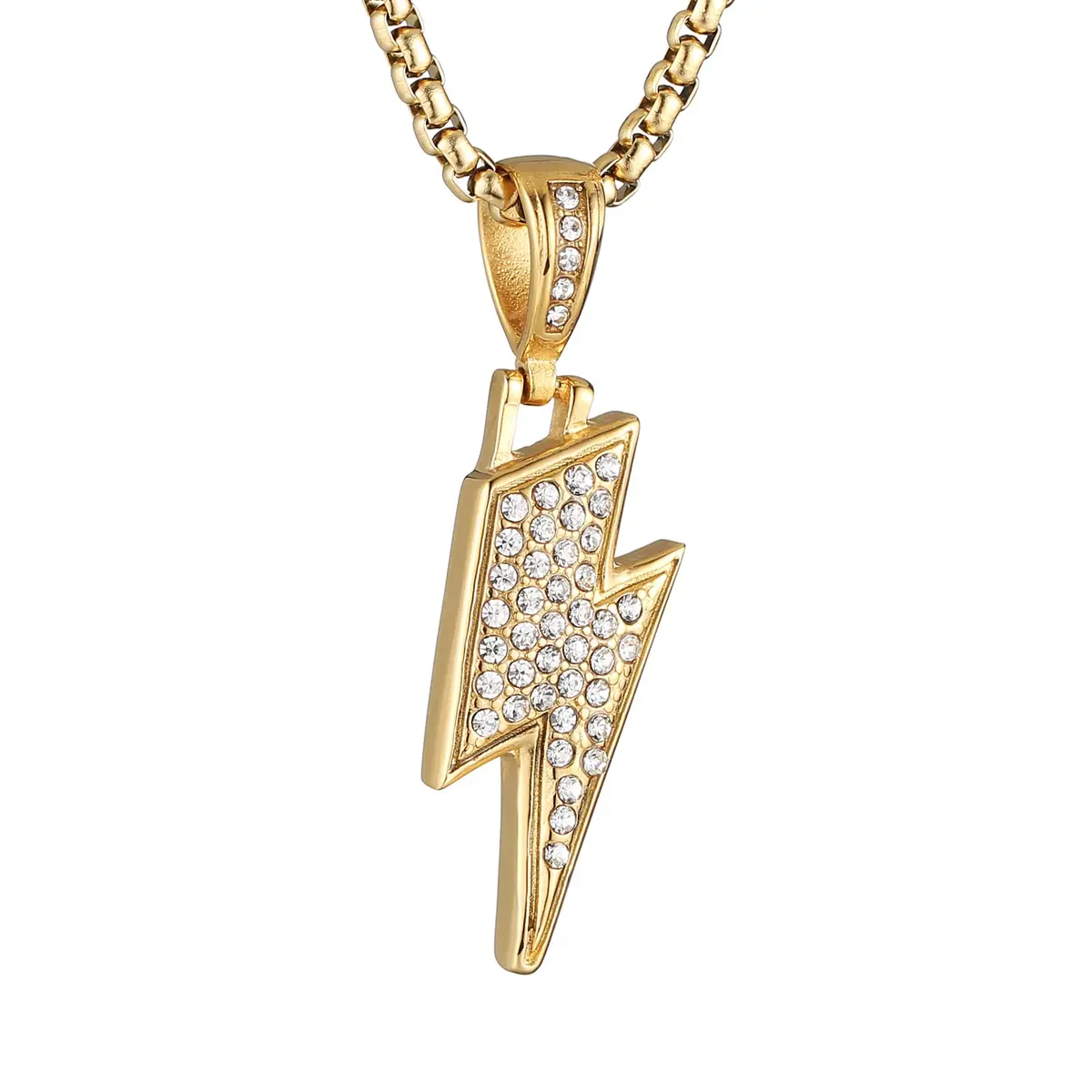 AsAlways Lightning Bolt Necklace for Men, 22"+2" Rolo Chain | Strength & Power Accessory - main product image