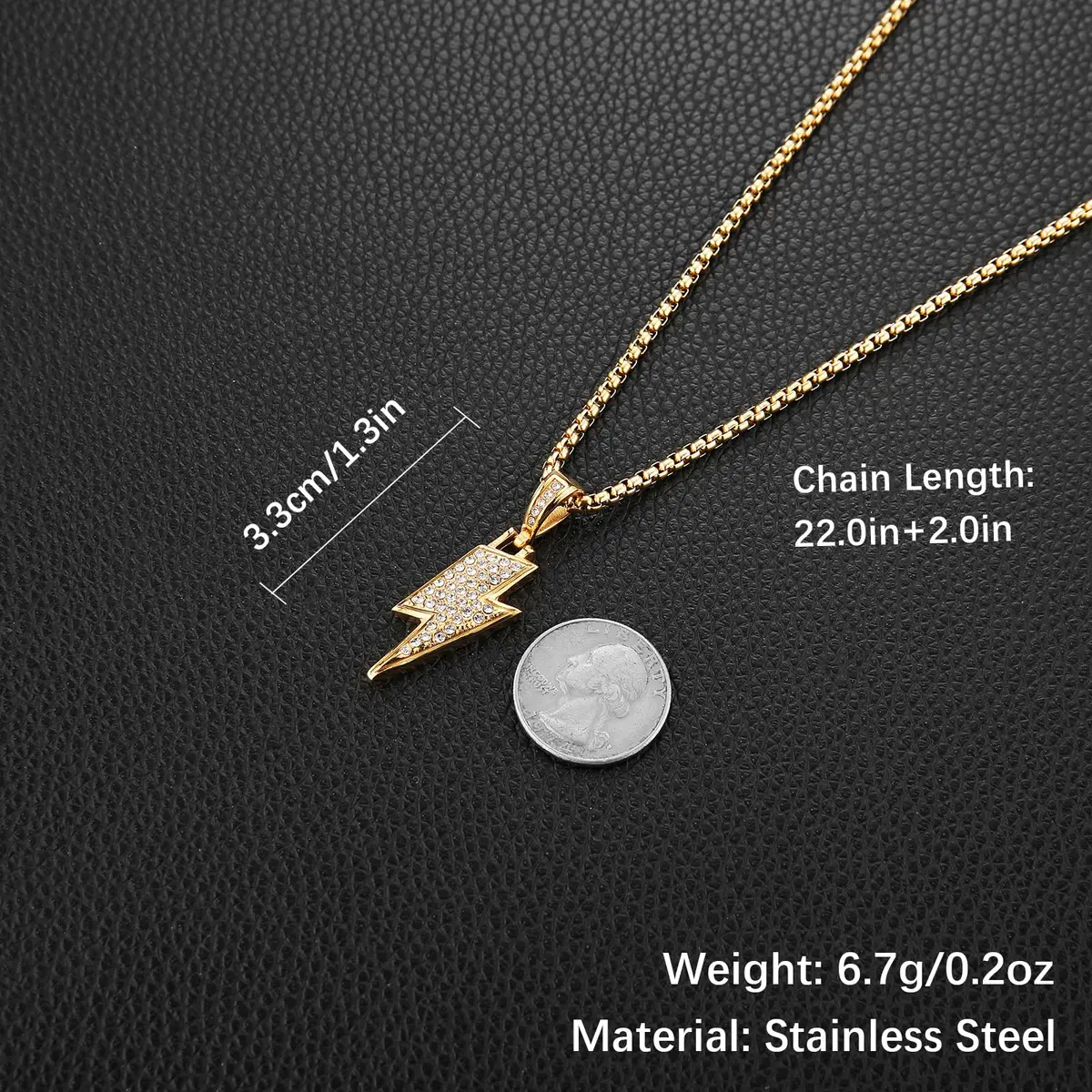 AsAlways Lightning Bolt Necklace for Men, 22"+2" Rolo Chain | Strength & Power Accessory - view 5