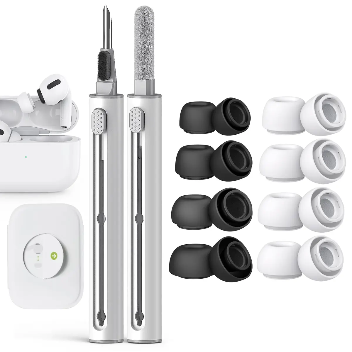Pohgelan Replacement Ear Tips for AirPods Pro 2nd/1st Gen (XS/S/M/L) Black+White | Noise Reduction Holes & Dust Guard Screen - main product image