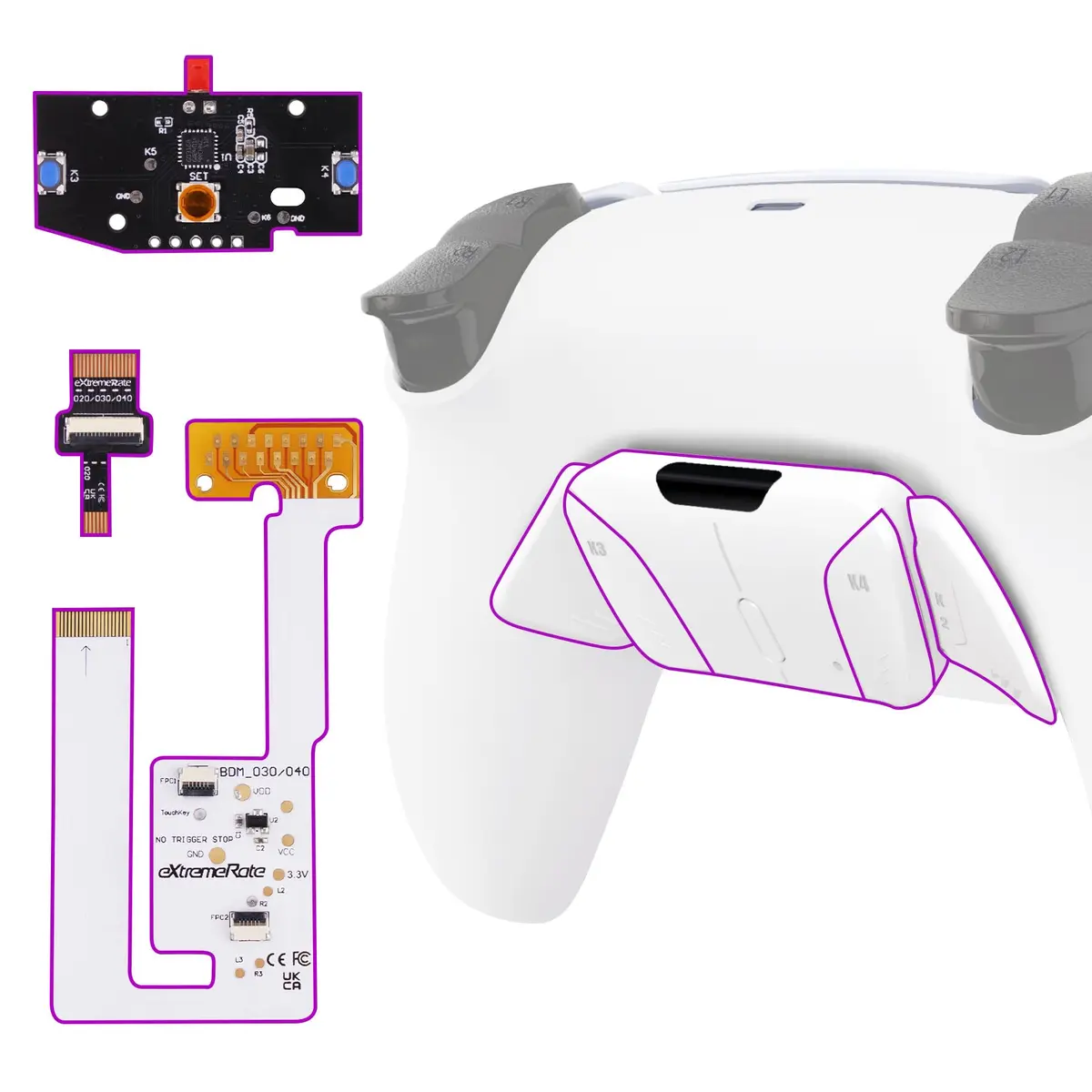 eXtremeRate Back Paddles Programable RISE4 V4 Remap Kit for PS5 Controller BDM-030 040 050 060 | 4 Back Buttons for e-Sport - main product image