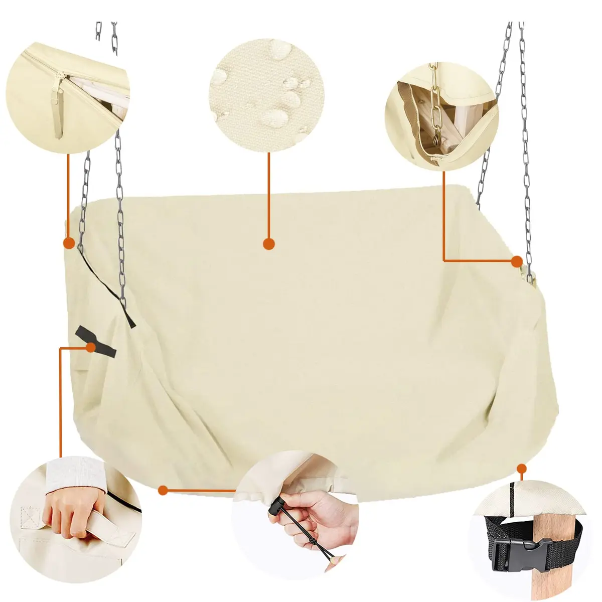 YHINGG 63" x 28" x (32-24)" Beige 600D Oxford Swing Cover | All-Weather Outdoor Furniture Protection - view 3