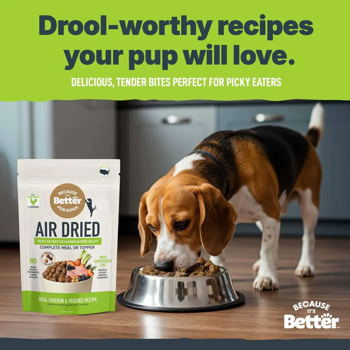 Because It's Better Air-Dried Dog Food, Chicken & Veggies, 1 lb | Slow-baked, grain-free nutrition for all dogs - view 4