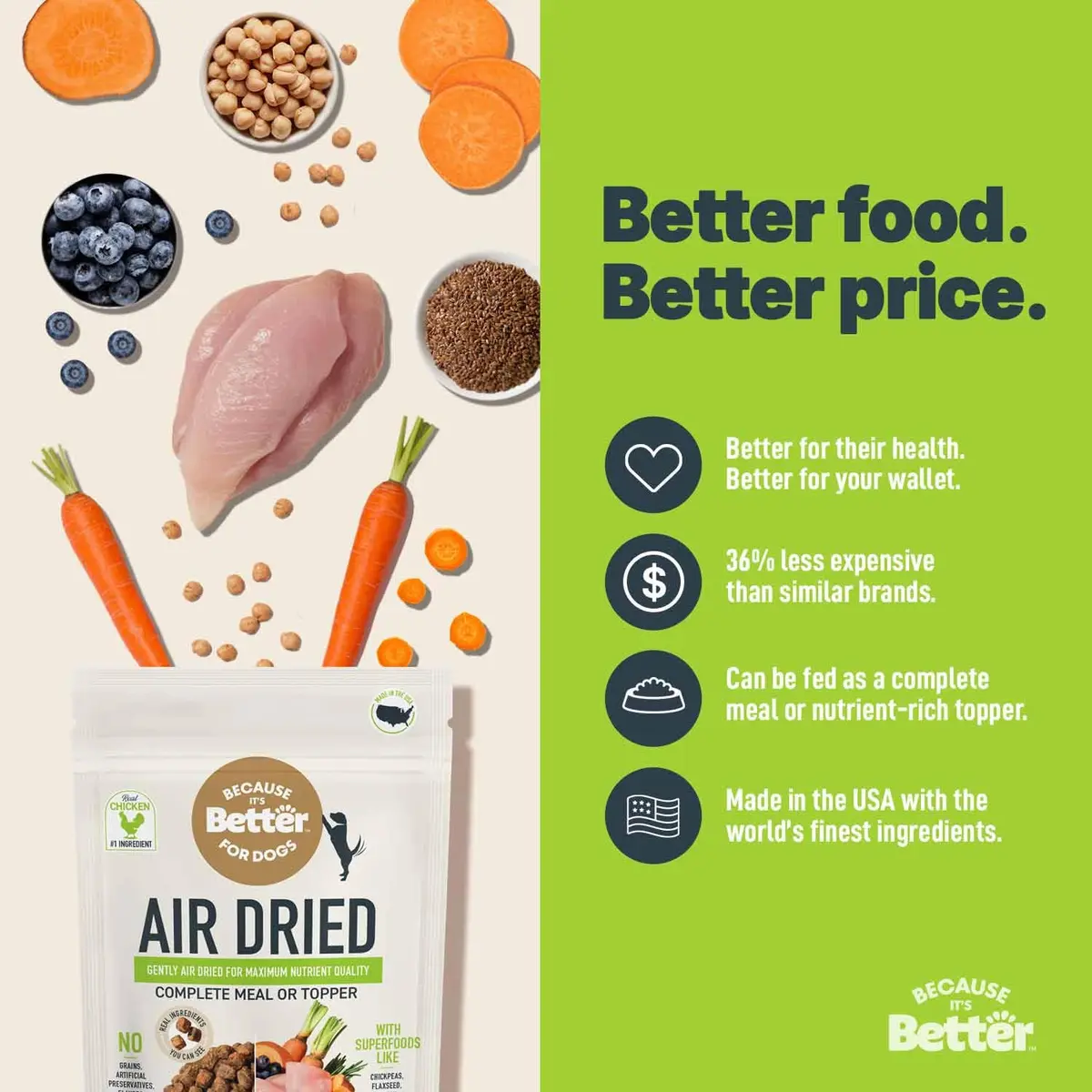 Because It's Better Air-Dried Dog Food, Chicken & Veggies, 1 lb | Slow-baked, grain-free nutrition for all dogs - view 6