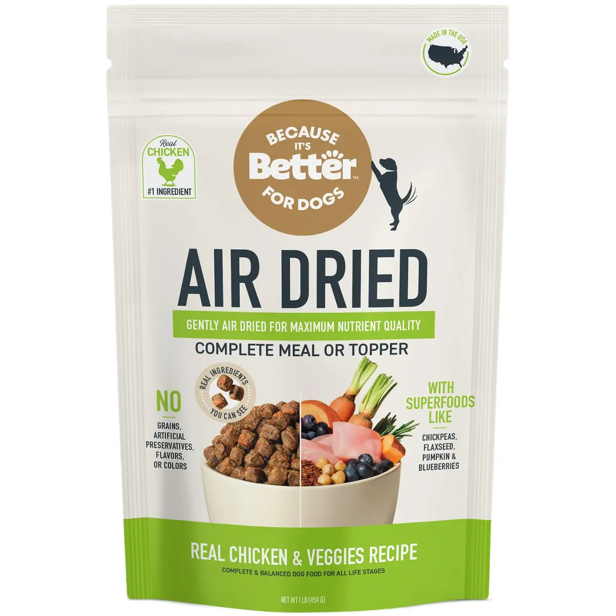 Because It's Better Air-Dried Dog Food, Chicken & Veggies, 1 lb | Slow-baked, grain-free nutrition for all dogs - main product image