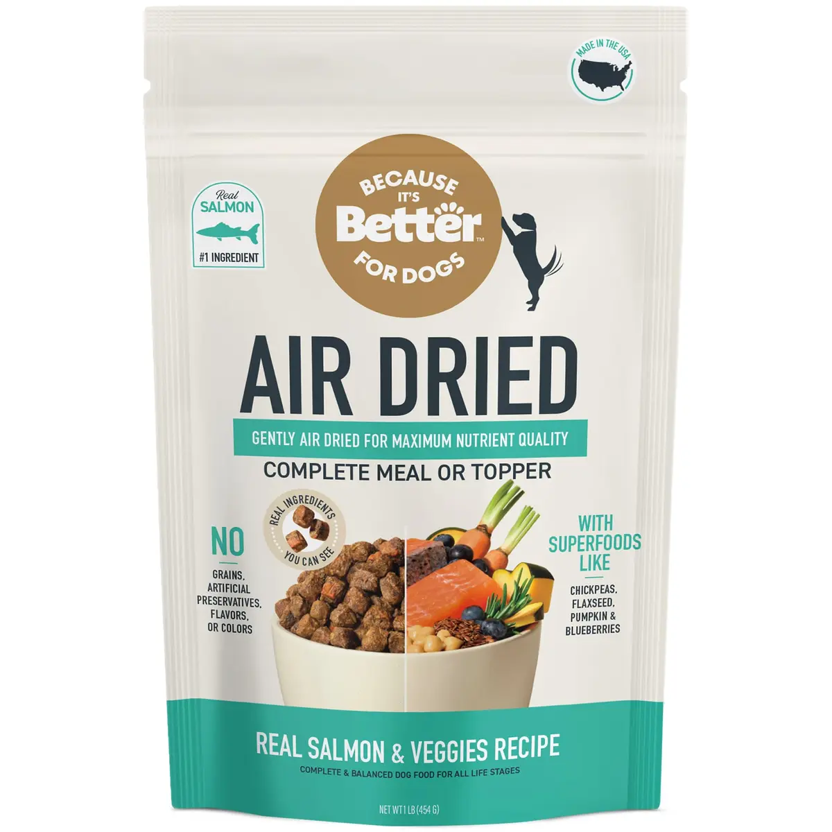 Because It's Better Air-Dried Dog Food, Salmon & Veggies, 1 lb | Supports Healthy Skin & Coat - main product image