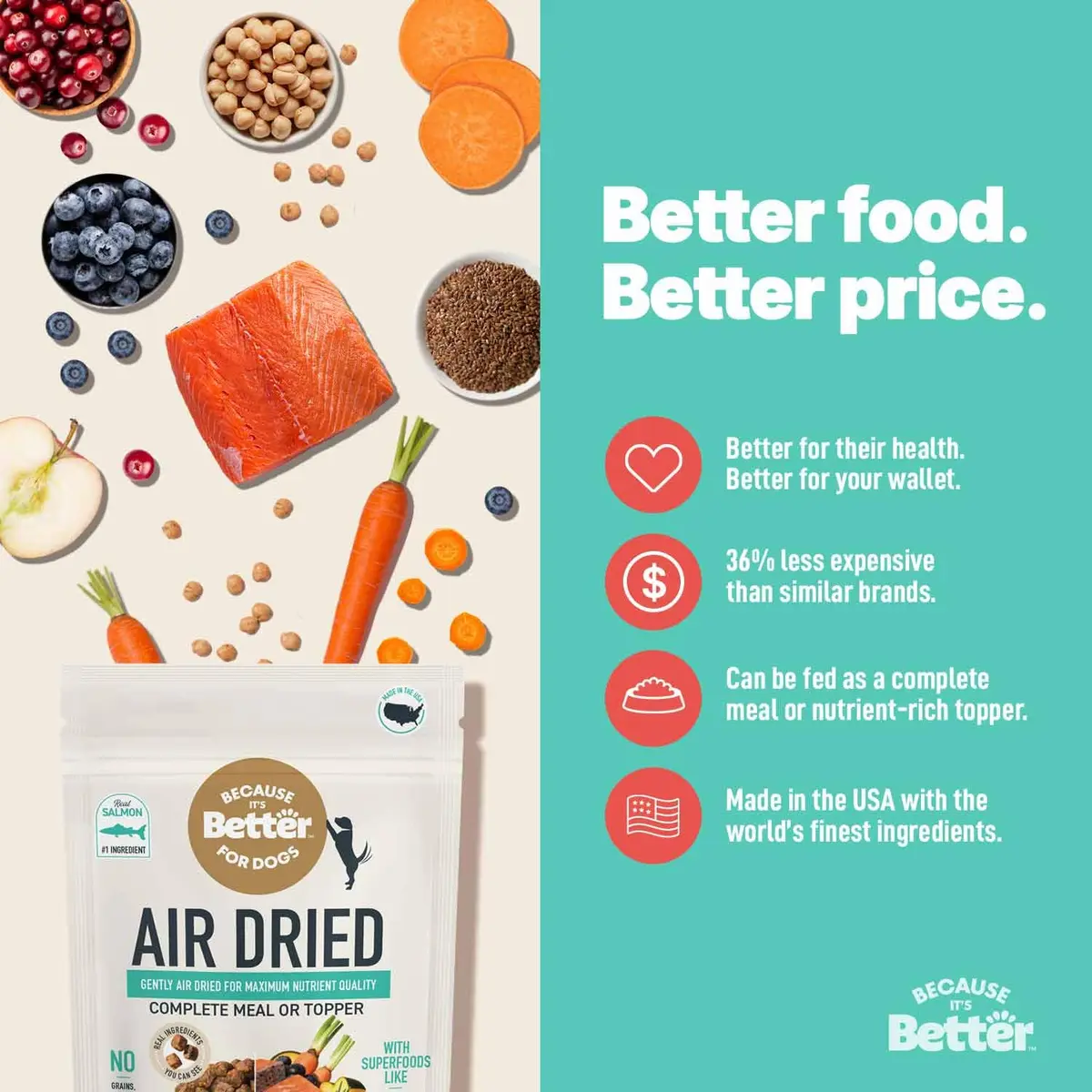 Because It's Better Air-Dried Dog Food, Salmon & Veggies, 1 lb | Supports Healthy Skin & Coat - view 6