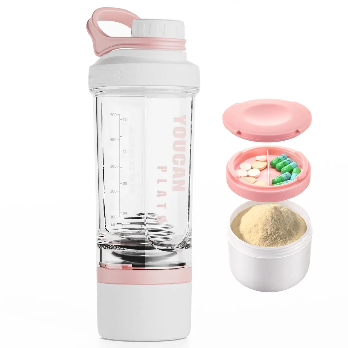 youcanplato 21oz Protein Shaker Bottle with Powder Storage & BPA Free Tritan | Gym Sport Water Bottle - main product image