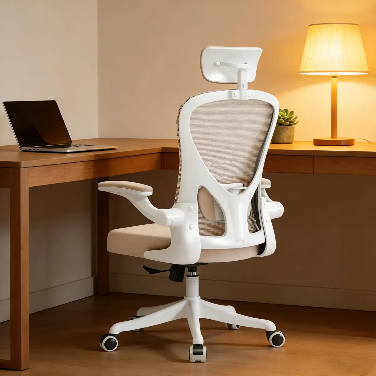 SICHY AGE High Back Mesh Office Desk Chair with Adjustable Lumbar Support & Flip-Up Armrests (Khaki, 20.8in deep, 22in wide, 43in tall) - main product image