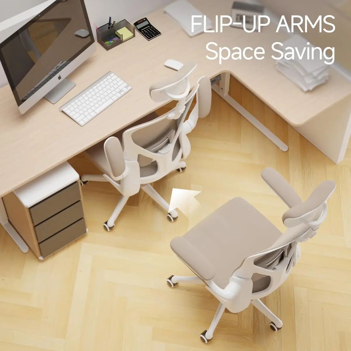 SICHY AGE High Back Mesh Office Desk Chair with Adjustable Lumbar Support & Flip-Up Armrests (Khaki, 20.8in deep, 22in wide, 43in tall) - view 5