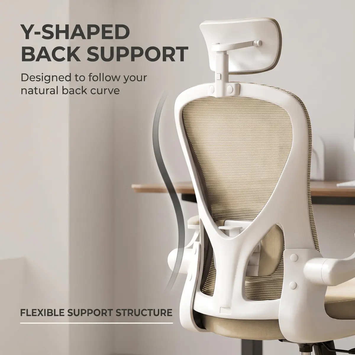SICHY AGE High Back Mesh Office Desk Chair with Adjustable Lumbar Support & Flip-Up Armrests (Khaki, 20.8in deep, 22in wide, 43in tall) - view 4