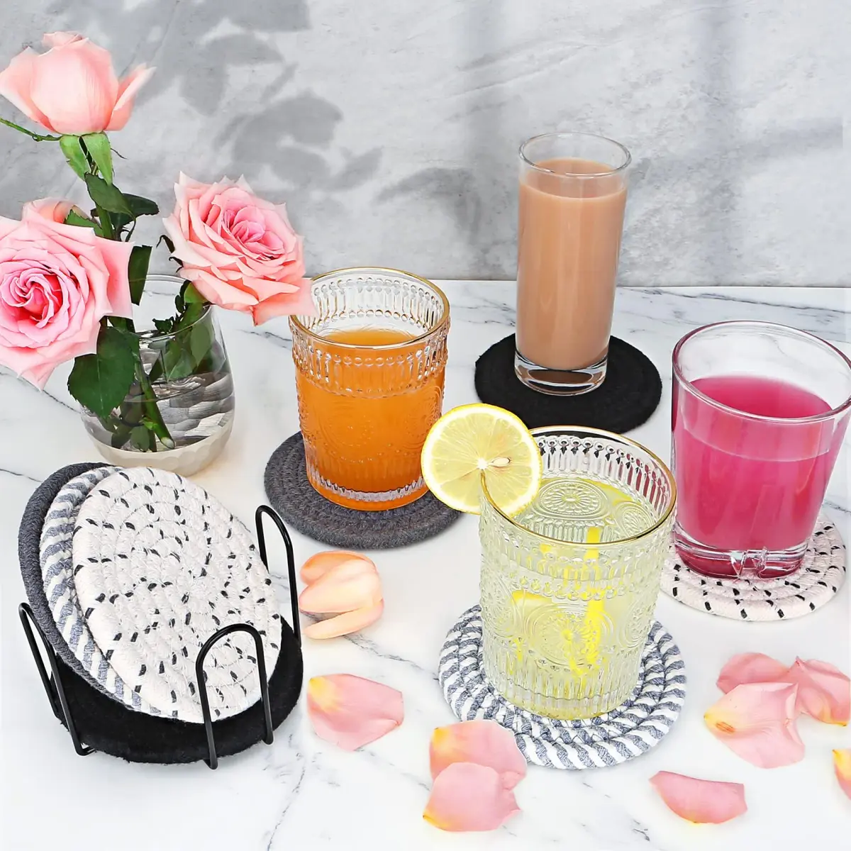 Smgmg Absorbent Cotton Coasters for Drinks (8 Pack, 10.9cm / 4.3 inch) | Protects Tables from Heat & Moisture - view 5