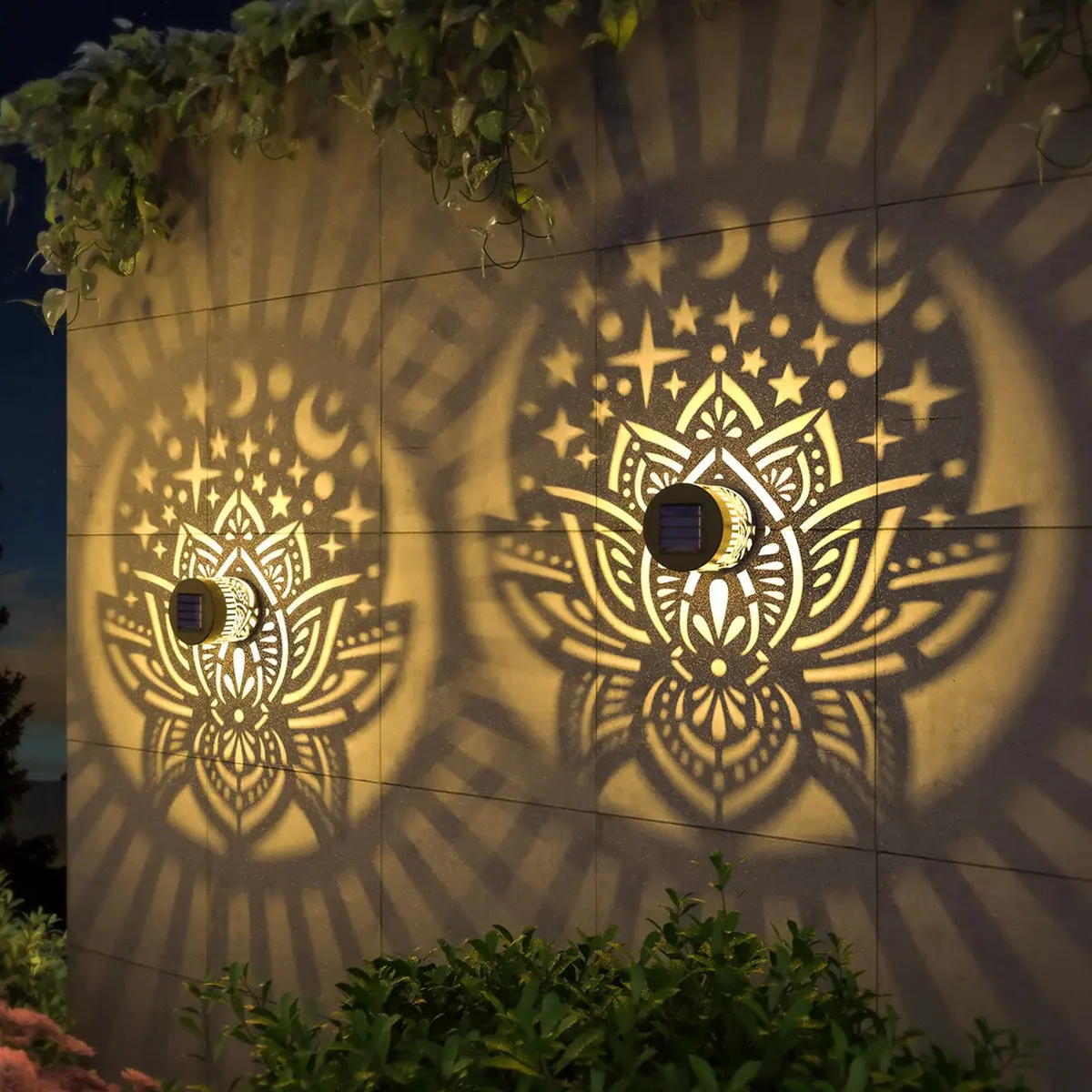 gardencave Lotus Solar Fence Lights 4 Pack Metal Waterproof Outdoor Decor | Decorative Lotus Pattern Lights for Garden Post Patio Backyard Yard - main product image