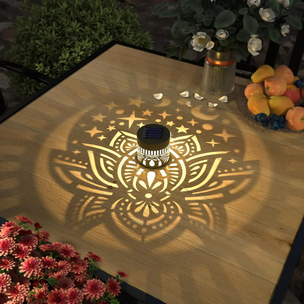 gardencave Lotus Solar Fence Lights 4 Pack Metal Waterproof Outdoor Decor | Decorative Lotus Pattern Lights for Garden Post Patio Backyard Yard - view 6