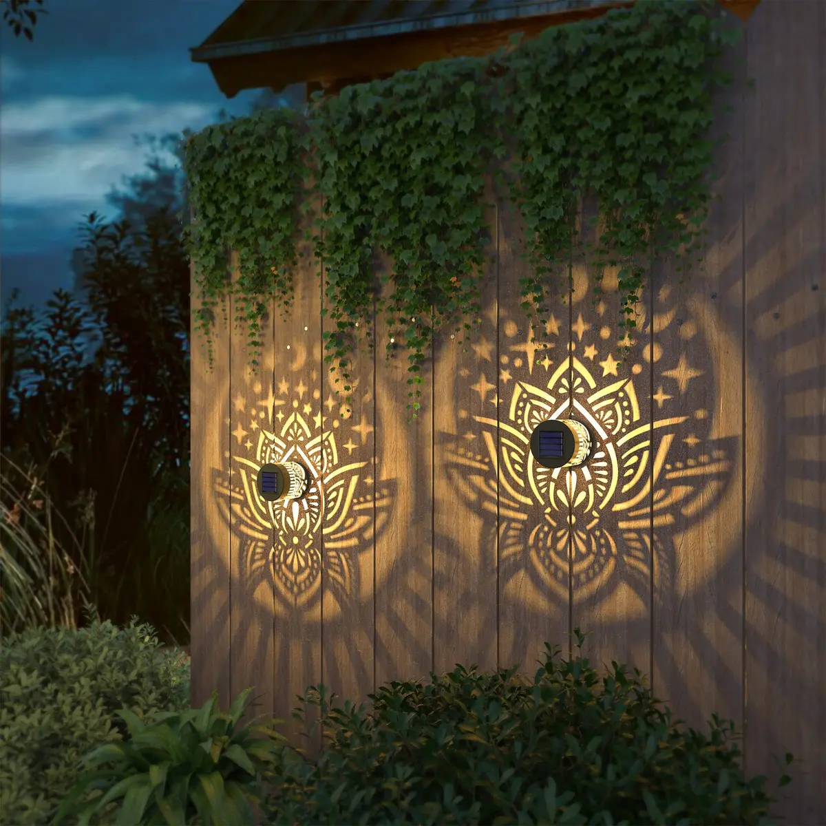 gardencave Lotus Solar Fence Lights 4 Pack Metal Waterproof Outdoor Decor | Decorative Lotus Pattern Lights for Garden Post Patio Backyard Yard - view 7
