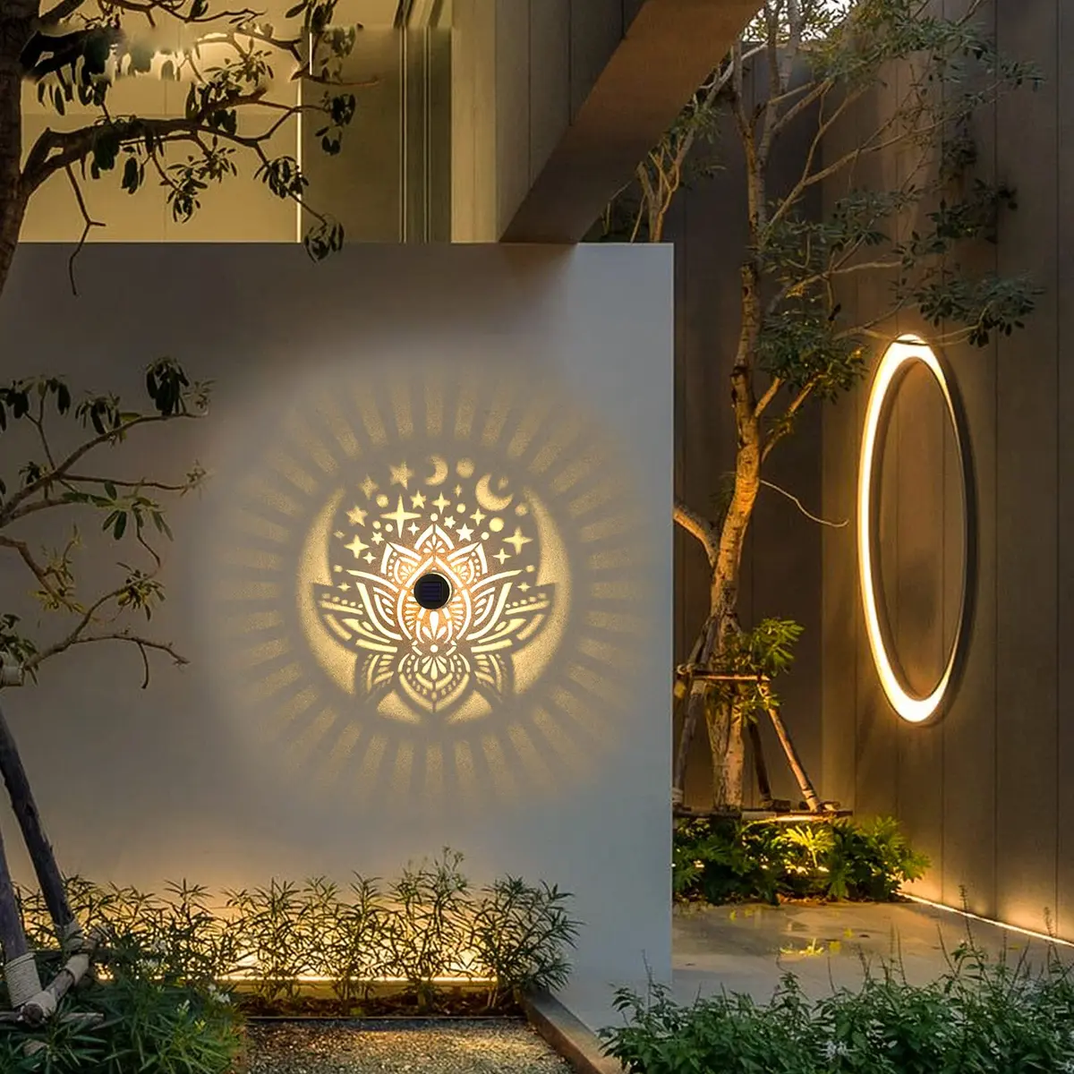 gardencave Lotus Solar Fence Lights 4 Pack Metal Waterproof Outdoor Decor | Decorative Lotus Pattern Lights for Garden Post Patio Backyard Yard - view 8