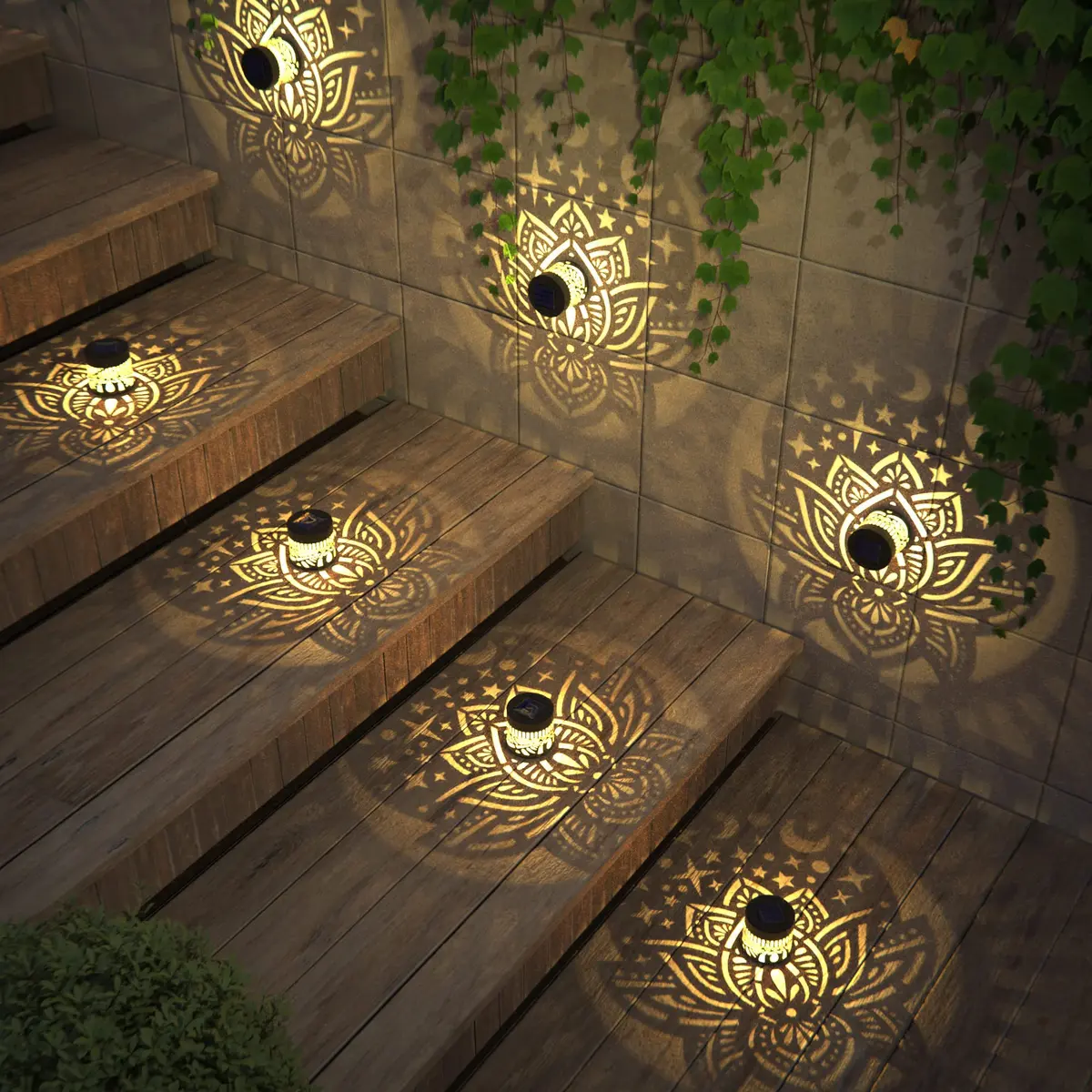 gardencave Lotus Solar Fence Lights 4 Pack Metal Waterproof Outdoor Decor | Decorative Lotus Pattern Lights for Garden Post Patio Backyard Yard - view 4