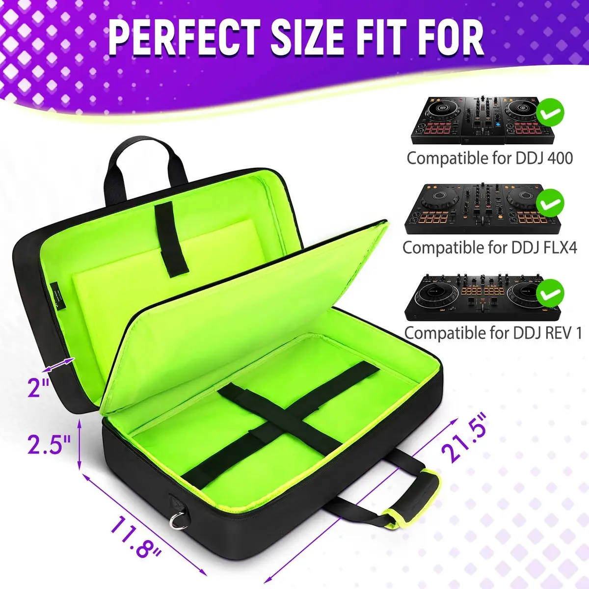 SNIGJAT DJ Controller Case for DDJ FLX4/400/REV1 with Laptop Compartment, 53.98cm x 30cm x 6.35cm (21.5"x11.8"x2.5") - view 2