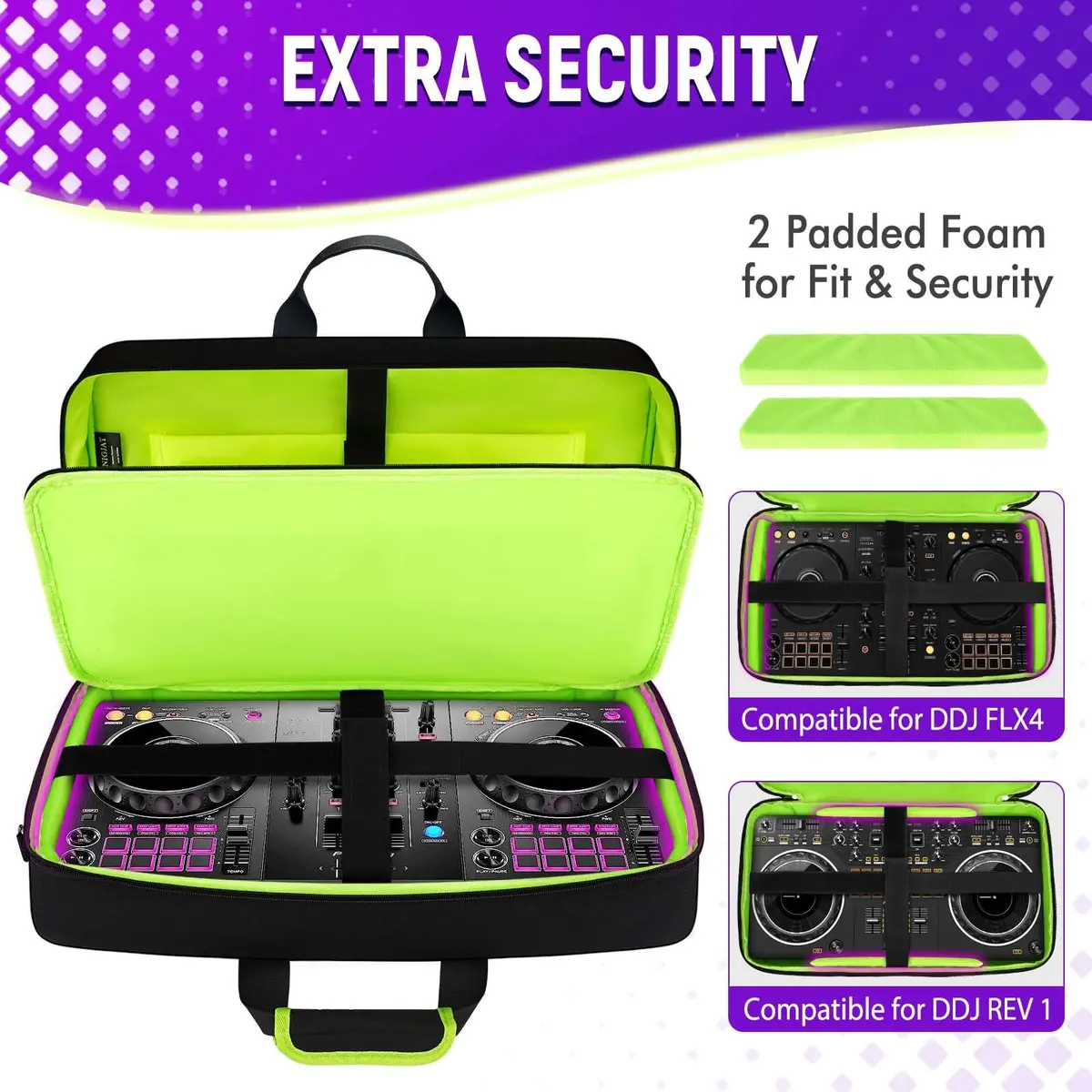 SNIGJAT DJ Controller Case for DDJ FLX4/400/REV1 with Laptop Compartment, 53.98cm x 30cm x 6.35cm (21.5"x11.8"x2.5") - view 3