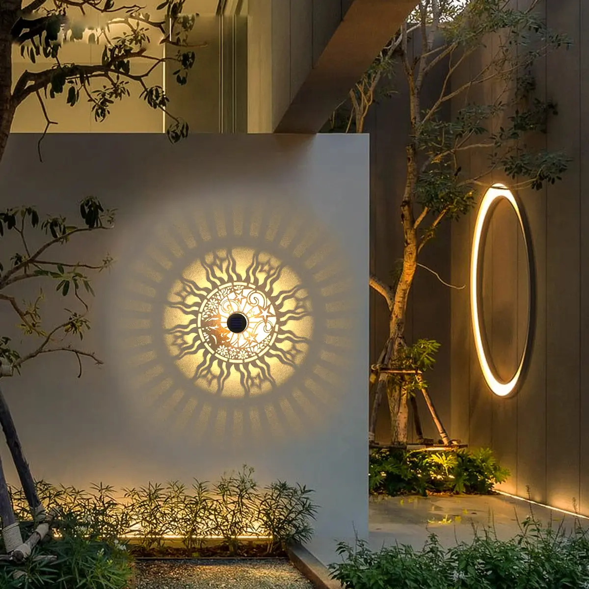 gardencave Sun Moon Solar Fence Lights 4 Pack (10 Lumens, Warm Yellow) | Decorative Outdoor Metal Lights for Garden, Patio, Yard - view 8