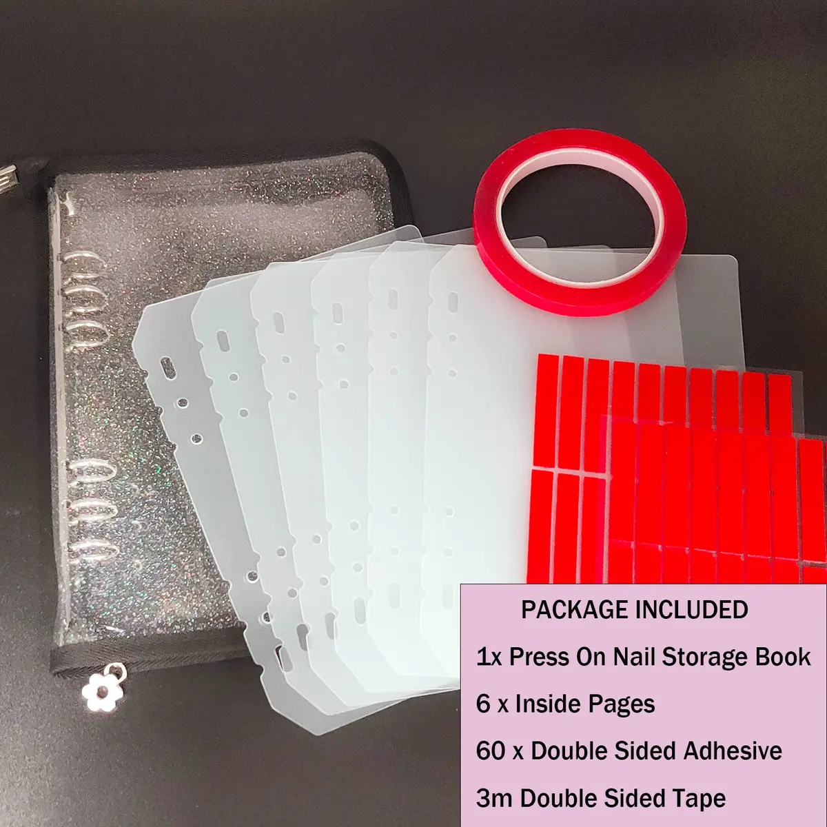 GUXACU Clear Press On Nail Organizer Book with 6 Pages & 60 Tapes | Stores 36-48 Sets - view 4