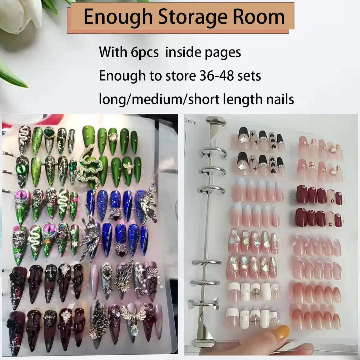 GUXACU Clear Press On Nail Organizer Book with 6 Pages & 60 Tapes | Stores 36-48 Sets - view 6