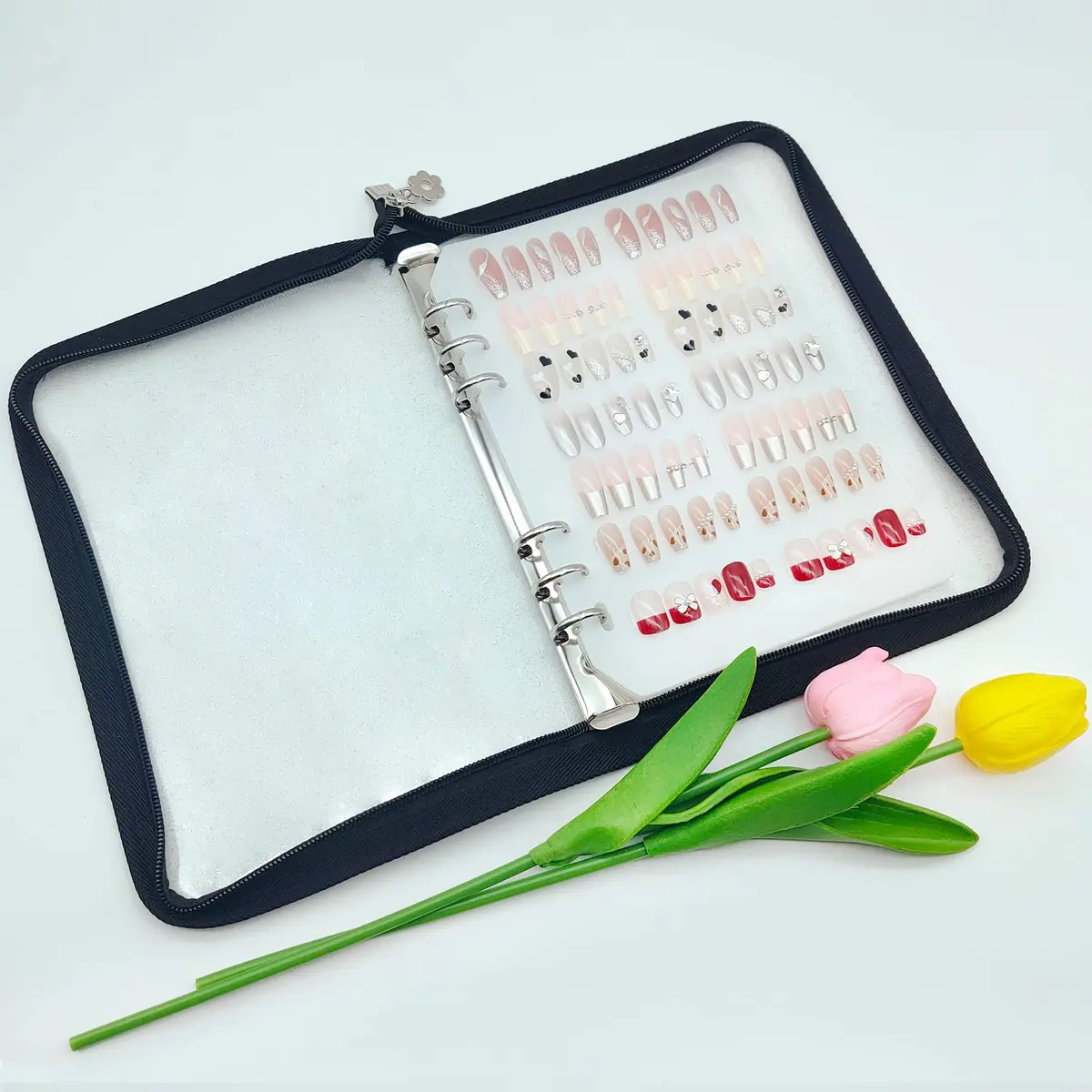 GUXACU Clear Press On Nail Organizer Book with 6 Pages & 60 Tapes | Stores 36-48 Sets - main product image
