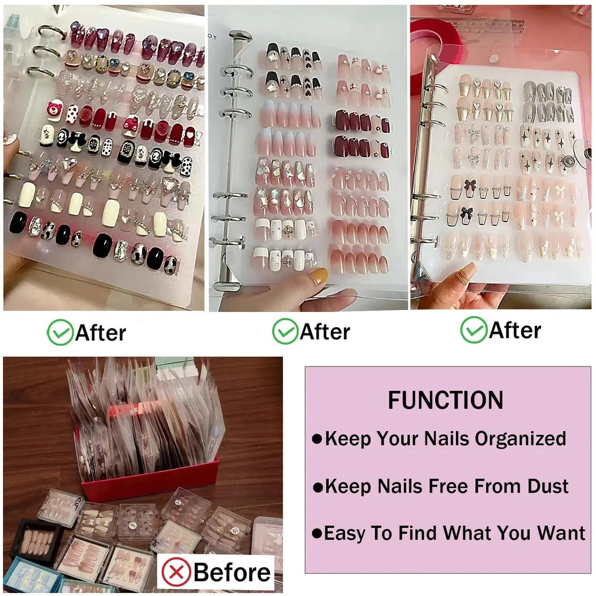 GUXACU Clear Press On Nail Organizer Book with 6 Pages & 60 Tapes | Stores 36-48 Sets - view 7