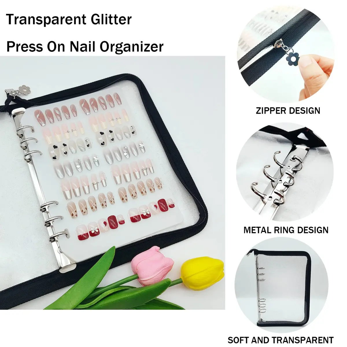GUXACU Clear Press On Nail Organizer Book with 6 Pages & 60 Tapes | Stores 36-48 Sets - view 2