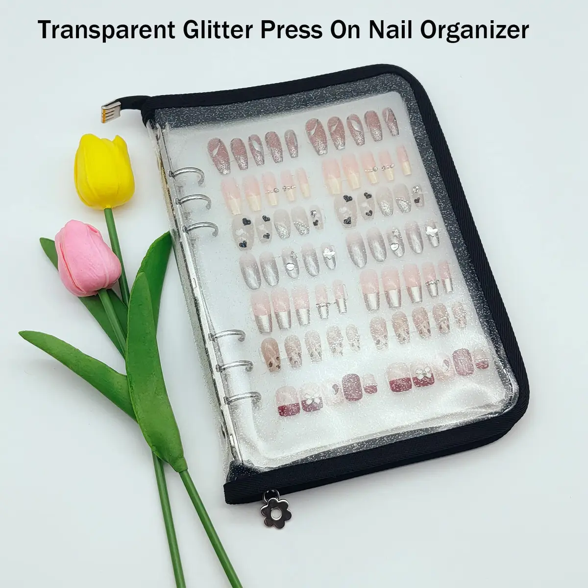 GUXACU Clear Press On Nail Organizer Book with 6 Pages & 60 Tapes | Stores 36-48 Sets - view 3