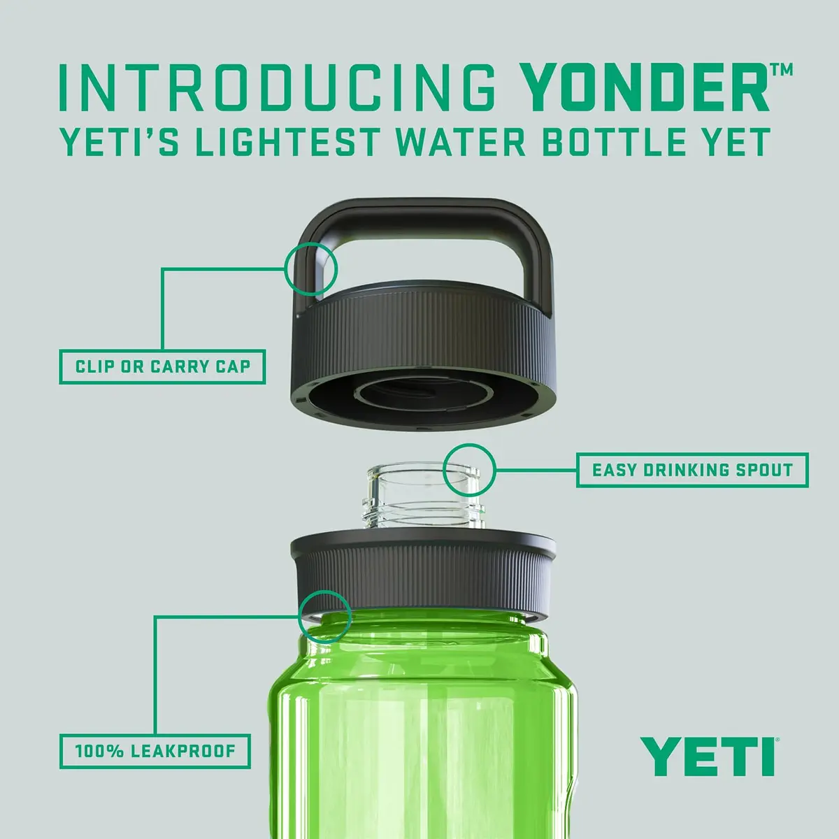YETI Yonder 1L/34 oz Water Bottle with Leakproof Yonder Chug Cap, Canopy Green | Lightweight & Shatter Resistant - view 2