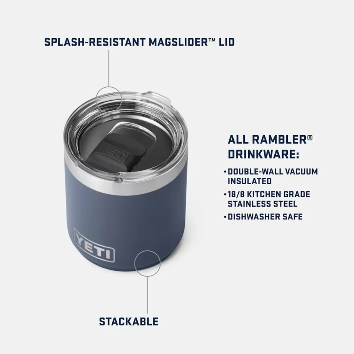 YETI Rambler 10 oz Stackable Lowball 2.0 | Vacuum Insulated Stainless Steel Navy - view 4