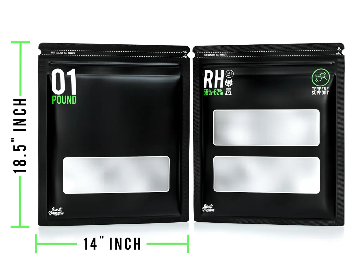 Sweet Decades 1 lb (0.45 kg) Terpene Curing Bags with Humidity Control — 5 Pack, 14" x 18.5" x 6" Gusseted, Heat Sealable - view 4