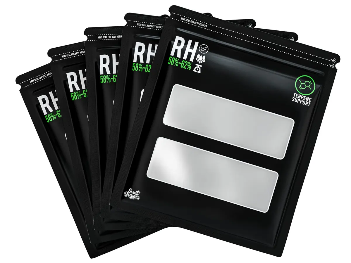 Sweet Decades 1 lb (0.45 kg) Terpene Curing Bags with Humidity Control — 5 Pack, 14" x 18.5" x 6" Gusseted, Heat Sealable - view 2
