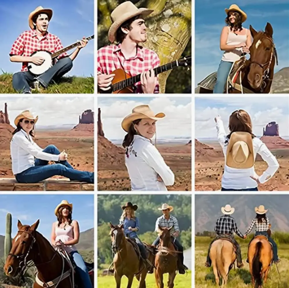 Ibluelover Straw Cowboy Hat for Women Men 58cm (22.8") | Shapeable Wide Brim Fedora Sun Hat - view 6