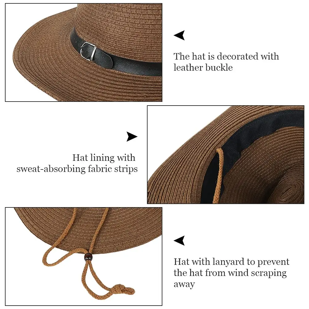 Ibluelover Straw Cowboy Hat for Women Men 58cm (22.8") | Shapeable Wide Brim Fedora Sun Hat - view 3