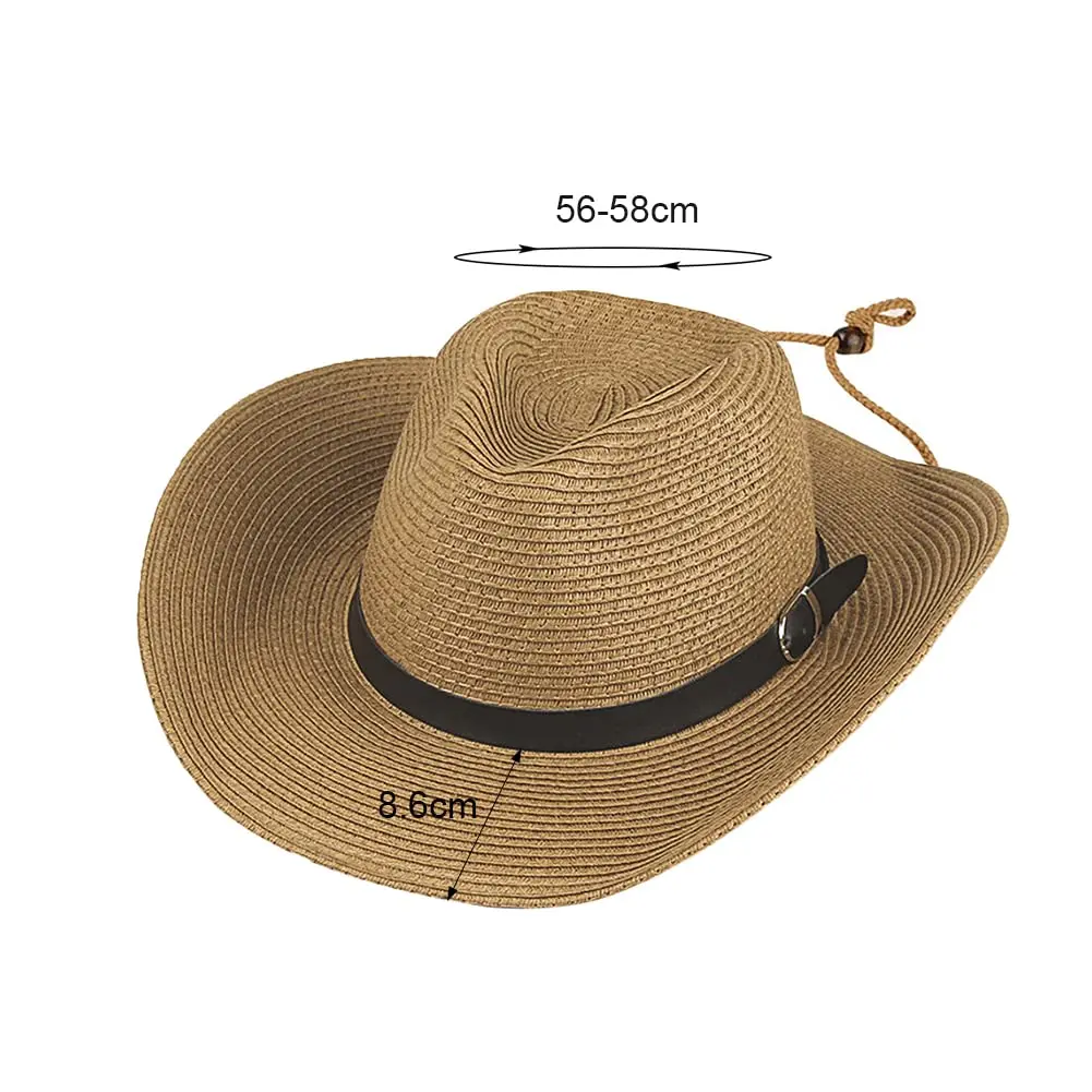Ibluelover Straw Cowboy Hat for Women & Men, Foldable Sun Hat with Wide Brim & Adjustable Chin Strap | Khaki - view 2