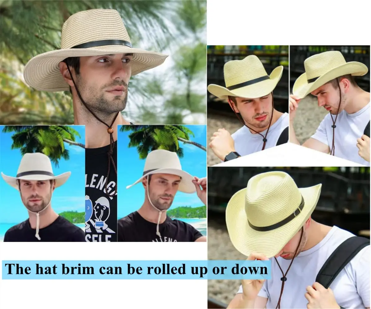 Ibluelover Straw Cowboy Hat for Men & Women | 32cm (12.6'') Diameter, Beige - view 5
