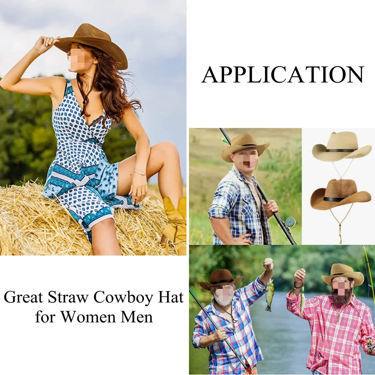 Ibluelover Straw Cowboy Hat for Men & Women | 32cm (12.6'') Diameter, Beige - view 6
