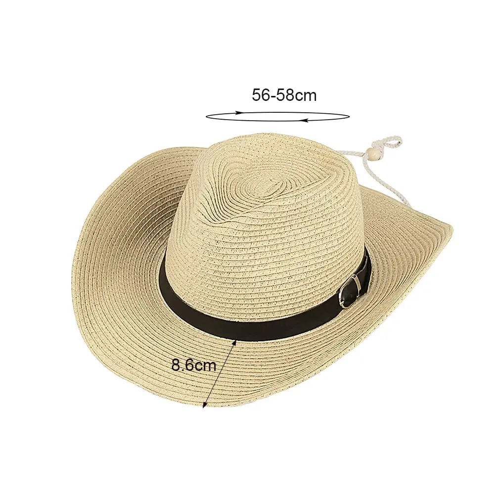 Ibluelover Straw Cowboy Hat for Men & Women | 32cm (12.6'') Diameter, Beige - view 2